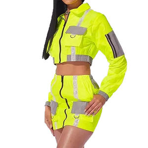 Custom Plus Size Women Color Block Windbreakers Woman Short Sets Gym Jacket 2 Piece <b>Waterproof</b> Cropped Windbreaker <b>Tracksuit</b> - Product Image 1