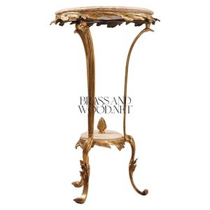 Mesa Auxiliar Redonda Alta de Lujo con Tapa de Mármol Beige y Base de Trípode de Latón Dorado Antiguo para Decoración Clásica de Sala de Estar - Product Image 2