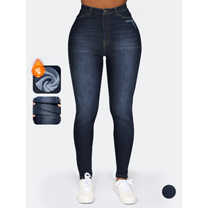 Paola Riboni Women's High <b>Waist</b> Skinny Denim <b>Jeans</b> Full Length Solid Color <b>Elastic</b> Fit Vintage Style Winter Summer Spring Autumn - Product Image 1
