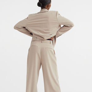 Pantalones de trabajo informales OEM, nuevos pantalones largos, decoración de encaje, estilo frontal plano, sueltos, de algodón liso, cómodos, con cintura elástica - Product Image 3