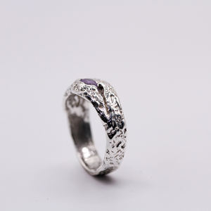 Handmade 925 Sterling Silver Sand Cast Amethyst Branch <b>Ring</b> Organic Unisex Minimalist Engagement Anniversary Wedding Band Made - Product Image 2