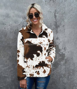 Sweat-shirt pour femmes 14, hiver, léopard, décontracté, fermeture éclair quart de tour, polaire moelleux, pull en sherpa - Product Image 6