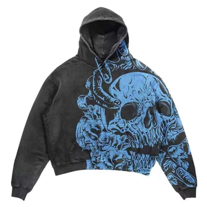 Sweat à capuche pour homme, commandes en gros, sur mesure, 100% coton molletonné, écologique, lavage à l'acide, impression DTG, surdimensionné, automne, 2 pièces - Product Image 1