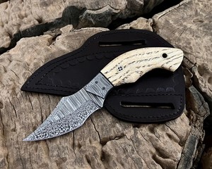Cuchillo Bowie de Hoja Fija de Acero de Damasco de Grado Industrial OEM, Mango de Madera de Fresno, Funda Tipo Pancake, Cuchillo de Caza y Camping - Product Image 3