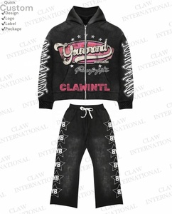 ชุดวอร์มและกางเกงมีฮู้ด2ชิ้นสำหรับผู้ชายชุดวอร์มผ้าฟลีซทรงหลวมโอเวอร์ไซส์ชุดวอร์มสำหรับผู้ชาย - Product Image 2