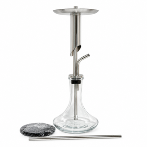 Set de Hookah de Acero Inoxidable de 58 cm, Base de Vidrio Plateada, Estilo Ruso, Pipa de Agua Shisha, Kit Completo con Manguera para Bar o Salón - Product Image 2