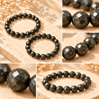 Bracelet de perles facettées en chalcopyrite, style cristal métallique foncé, bijou extensible pour poignet, pour femmes et hommes, cadeau, vente en gros, commandes personnalisées
