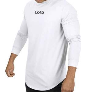 Camiseta de manga larga con ajuste muscular para hombre de verano, camiseta inferior con dobladillo curvo, camisetas lisas de color blanco en blanco 2024 - Product Image 6