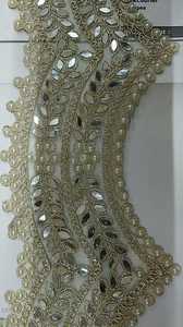 Ajuste de encaje de trabajo de espejo de diseñador con bordado de cuentas de perlas para decoración de vestido de borde de Sari artesanía y suministros de costura nupcial - Product Image 2