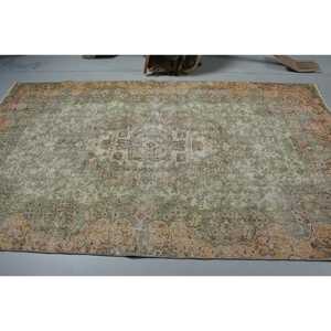พรมตุรกีขนาด 5.1x8.9 ฟุต, พรมวินเทจขนาดใหญ่, พรมขนสัตว์โมร็อกโกสีเขียวน้ำตาล - Product Image 3