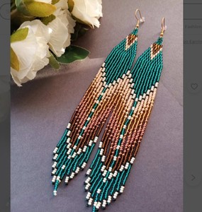 Bead <b>Earrings</b>, Dark <b>Turquoise</b> Very Long <b>Earrings</b>, extra Long <b>Earrings</b> - Product Image 2