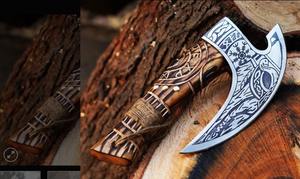 Damascus Steel Embossed Head <b>Axe</b> High Carbon Stainless Steel Industrial Grade with Wood Handle for Outdoor <b>Camping</b> - Product Image 4