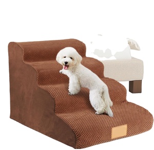 Maßgefertigte, Langlebige Haustier-Rampe mit Treppe für Hohe Betten, Schaumstoff, Abnehmbare Abdeckung, Robuste Cord-Hunde- und Katzen-Rampen - Product Image 1