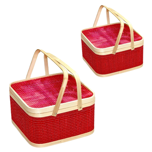 Panier-cadeau en bambou le plus vendu avec couvercle et 2 poignées, couleur personnalisée disponible, artisanat en osier pour cadeaux alimentaires et collations - Product Image 1