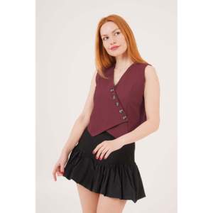 Chaleco de corte triangular con botones y cuello en V para mujer Lustrin - Elegante top sin mangas en mezcla de viscosa y poliéster color borgoña - Product Image 1