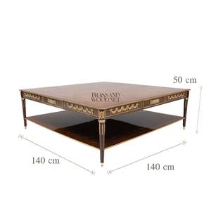 Table basse carrée de luxe avec incrustation florale en marqueterie et étagère de rangement inférieure pour une décoration de salon classique prestigieuse - Product Image 2