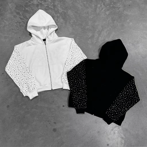 Sudaderas con logotipo y diseño personalizados para hombre, sudaderas con capucha transpirables básicas personalizadas con diamantes de imitación para hombre, a la venta, hechas en Pakistán - Product Image 2