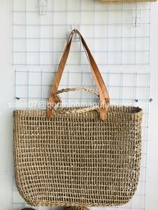 <b>Natural</b> Style Moroccan Seagrass Straw Basket Double Handle Open Closure Woman Tote Beach <b>Bag</b> for Women for Outdoor Use - Product Image 4