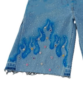 Top Trending Quick Dry <b>Jeans</b> Sunfaded Rhinestones Shorts New Arrival Fashionable <b>Mens</b> Casual Shorts With Custom Logo Stylish - Product Image 2