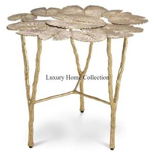 Mesa auxiliar de metal decorativa floral, color dorado, diseño lujoso, suministros de muebles de hotel y restaurante hechos a mano a bajo precio - Product Image 2