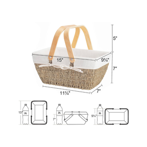 Panier de pique-nique en jonc de mer tissé naturel avec poignées panier de rangement décoratif pour le camping en plein air du Vietnam vente en gros - Product Image 2