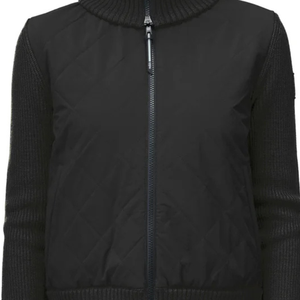 Veste en tricot hybride noire pour femmes, fermeture éclair intégrale, panneau avant matelassé, manches longues extensibles, style moderne pour superposition hivernale - Product Image 5