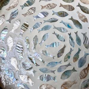 Eco Friendly Mother Of <b>Pearl</b> With Rattan Serving Tray Round Soft Neutral Inlay Design Natural <b>Frame</b> For Home Decor Sustainable - Product Image 4