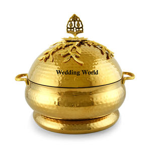 Metal Gold Finished Hotpot Round Shape Designer Tabletop Casserole Best Selling Luxury New Metal <b>Food</b> <b>Warmer</b> - Product Image 1
