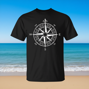 T-shirt Compass Sailing noir unisexe taille adulte M L XL XXL - Product Image 3