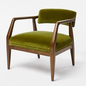 Fauteuil Payne en bois de teck massif de haute qualité avec velours vert olive adapté à une utilisation intérieure ou extérieure. - Product Image 1