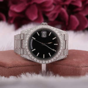 New Arrival Luxurious Stainless Steel Watch <b>Vintage</b> <b>Stick</b> Dial Black Dial Fully Iced Moissanite Hip Hop Classic Date 20mm - Product Image 5