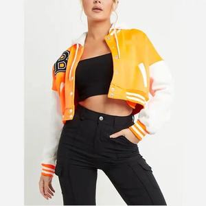 เสื้อครอปกันลมสำหรับผู้หญิงฤดูหนาวพร้อมแจ็คเก็ตทีมตัวแทนแบบคอกลมแขนสั้นหนังวัวระบายอากาศได้สไตล์เบสบอล - Product Image 4