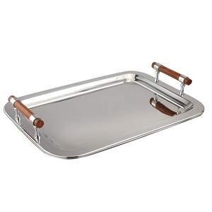 Estilo único para decoración de mesa de fiesta de boda, bandeja de servicio de Metal con mango dorado y Acabado niquelado - Product Image 2