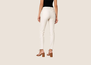 White High Waist Lace Up Ankle-Length <b>Pants</b> With Contrast Stitch <b>Spandex</b> Nylon Four-Way Stretch Straight Leg Style - Product Image 4