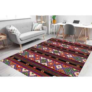 <b>Vintage</b> Design Printed <b>Rug</b>, Green, Red, Moroccan, Turkish, 3D, Pet Friendly, Non-Slip,Nonwoven Soft <b>Rug</b> - Product Image 1