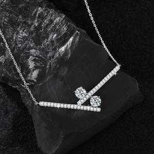 <b>Black</b> Pearl Jewels Modern V Cross bar Shaped 925 Sterling Silver VVS D Color 2CT Moissanite Link <b>Chain</b> Pendant <b>Necklace</b> Women - Product Image 2