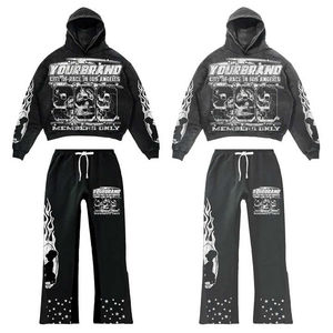 Design personnalisé Survêtement streetwear de qualité supérieure avec strass personnalisés lavage à l'acide sérigraphie jogging survêtement vintage pour hommes - Product Image 1