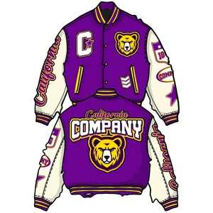 OEM Custom <b>Varsity</b> Leather Sleeve Cropped <b>Jacket</b> Chain Chenille Embroidery <b>Vintage</b> Letterman <b>Varsity</b> <b>Jacket</b> for Men - Product Image 1
