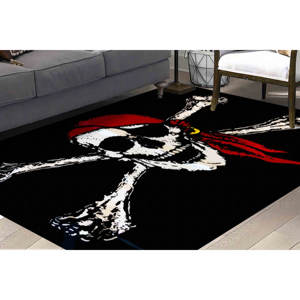 Tapis Crâne et Drapeau Pirate : Tapis moderne en chenille imprimé en 3D, avec poils doux - Product Image 1