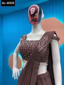 Las mujeres más hermosas usan una secuencia pesada y un trabajo de bordado listo para usar, colecciones de Sari de ropa de fiesta con parche Sari DE TRABAJO - Product Image 3