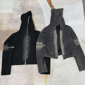 <b>Women's</b> 100% Cotton Boxy Full Zip-up Cropped <b>Hoodie</b> Front Embroidered Solid Spring Design Sunfade Effect Acid Wash Winter - Product Image 1