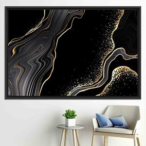 Elegante Lienzo Decorativo con Estampado de Mármol Negro y Dorado, Lienzo con Marco Negro - Product Image 1
