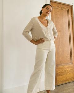 Custom ODM Ladies Vintage Floral Natural Breathable Linen Blend 2pcs Set Elegant Long Sleeve Button-Down Wrinkle-Resistant - Product Image 5