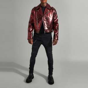 Tendance à la mode High Street couleur unie hommes veste en cuir vêtements décontractés multicolore Logo personnalisé Designer hommes veste en cuir - Product Image 3
