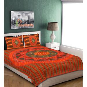 Juego de Sábanas Dobles de Algodón Kantha Naranja, Hechas a Mano, 240 Hilos, con 2 Fundas de Almohada, 100% Algodón para Uso Doméstico (AKDB1001) - Product Image 1