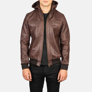 <b>Men's</b> Casual Quilted Sheep Skin <b>Leather</b> Hooded <b>Jacket</b> with Canvas Fabric Elegant Fit Soft Touch Winter Outerwear - Product Image 4