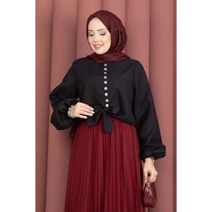 Blusa de Mujer Estilo Vintage con Cuello de Lazo, Diseño de Falda-Blusa, Chifón, Algodón, Poliéster, Negra, para Otoño y Primavera, Disponible en Tallas XS a XL - Product Image 3