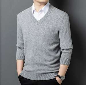 Pull d'hiver pour homme, col en V, chaud, 100% coton, logo frontal, anti-boulochage, épais, personnalisable - Product Image 5