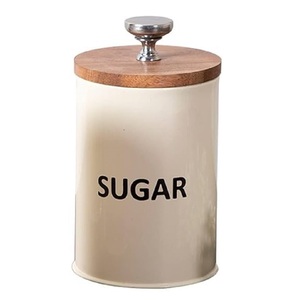 Metal Black <b>Coffee</b> <b>Tea</b> <b>Sugar</b> <b>Container</b> Set Storage Jar Rustic Large Kitchen Canisters With Wooden Lid & Powder Coat Finished - Product Image 5