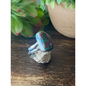 Navajo Handmade Royston <b>Turquoise</b> Sterling Silver Oval Cluster <b>Ring</b> Size 8.5 - Product Image 3